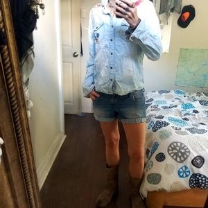 Shirt, denim cotton, blue with embroideries